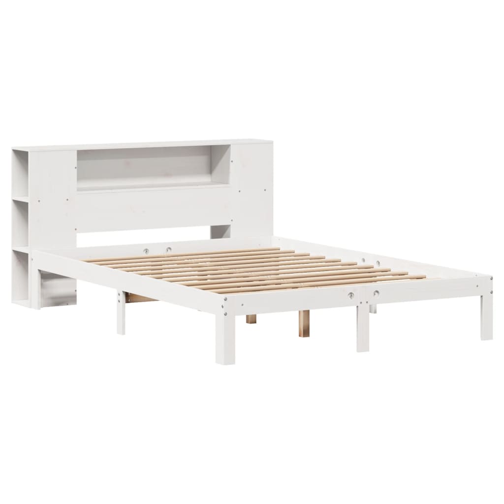 vidaXL Bookcase Bed without Mattress White 150x200 cm King Size Solid Wood Pine 3