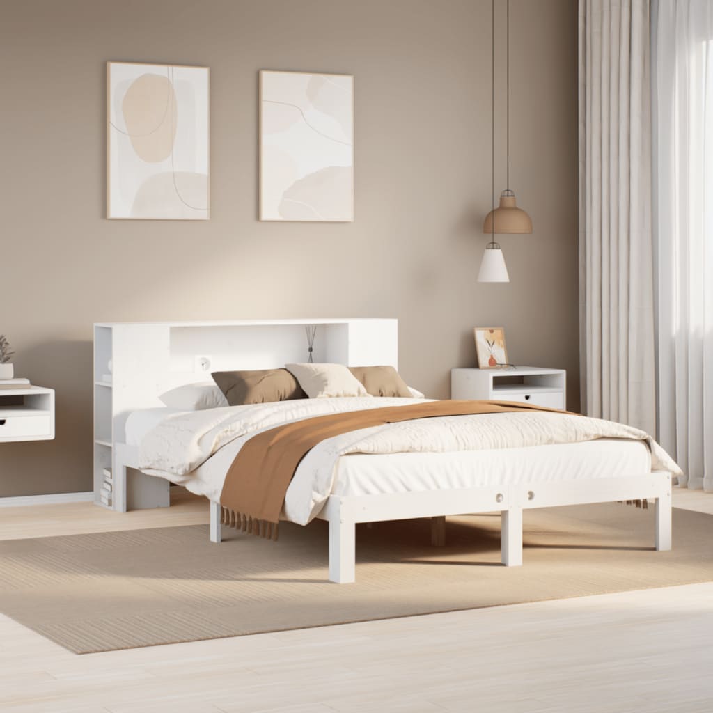 vidaXL Bookcase Bed without Mattress White 150x200 cm King Size Solid Wood Pine 1