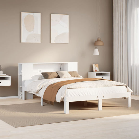 vidaXL Bookcase Bed without Mattress White 150x200 cm King Size Solid Wood Pine 1