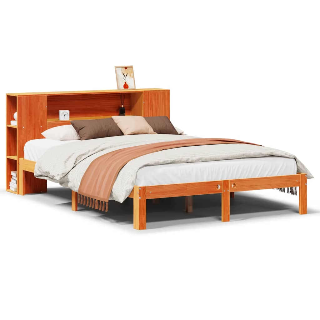 vidaXL Bookcase Bed without Mattress Wax Brown 140x190cm Solid Wood Pine 2