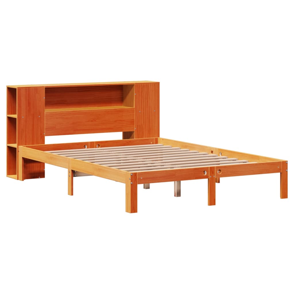 vidaXL Bookcase Bed without Mattress Wax Brown 140x190cm Solid Wood Pine 3