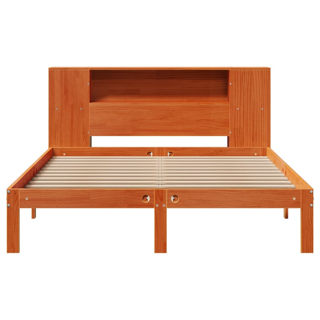 vidaXL Bookcase Bed without Mattress Wax Brown 140x190cm Solid Wood Pine 4