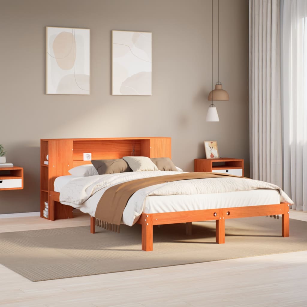 vidaXL Bookcase Bed without Mattress Wax Brown 140x200cm Solid Wood Pine 1