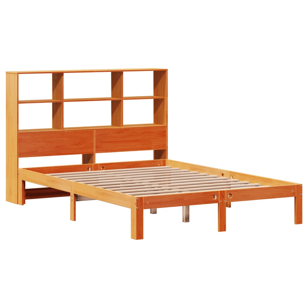 vidaXL Bookcase Bed without Mattress Wax Brown 140x190cm Solid Wood Pine 3