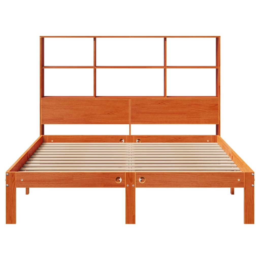 vidaXL Bookcase Bed without Mattress Wax Brown 140x190cm Solid Wood Pine 4