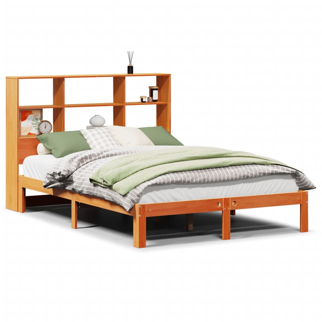 vidaXL Bookcase Bed without Mattress Wax Brown 140x200cm Solid Wood Pine 2
