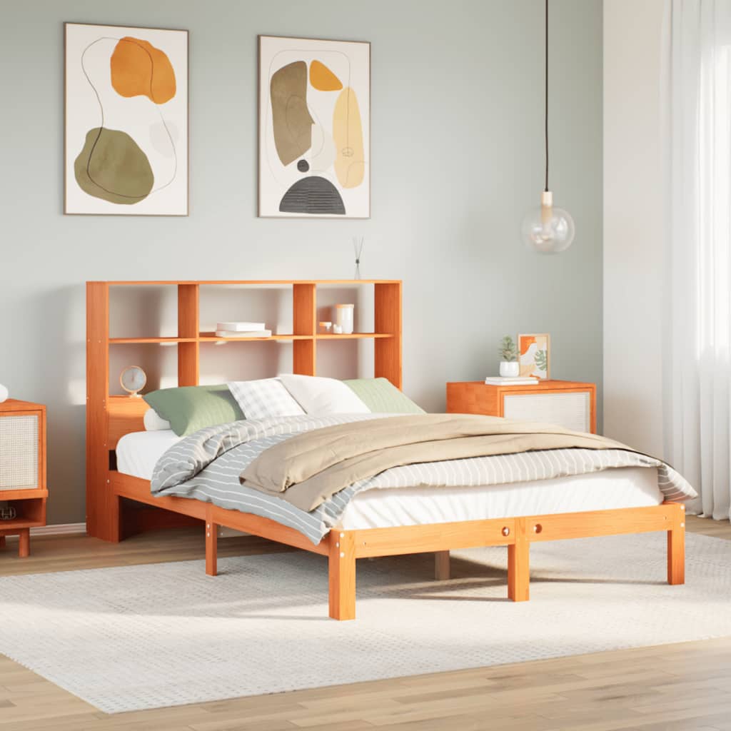 vidaXL Bookcase Bed without Mattress Wax Brown 140x200cm Solid Wood Pine 1