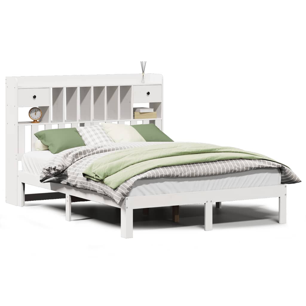 vidaXL Bookcase Bed without Mattress White 135x190cm Solid Wood Pine 2