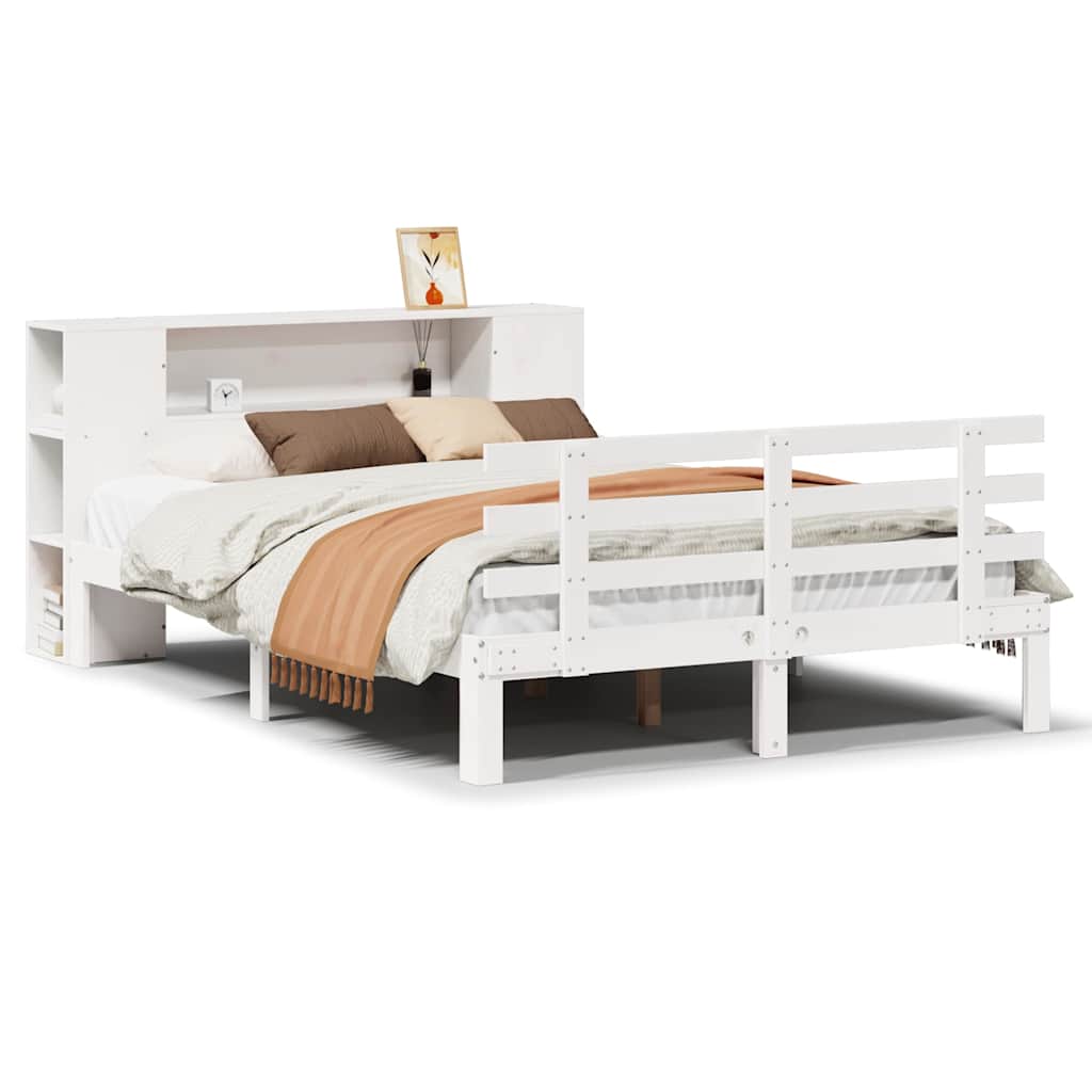 vidaXL Bookcase Bed without Mattress White 135x190 cm Double Solid Wood Pine 2
