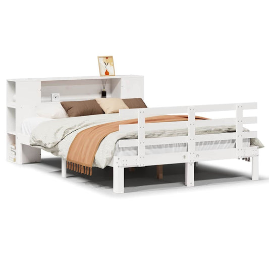 vidaXL Bookcase Bed without Mattress White 135x190 cm Double Solid Wood Pine 2
