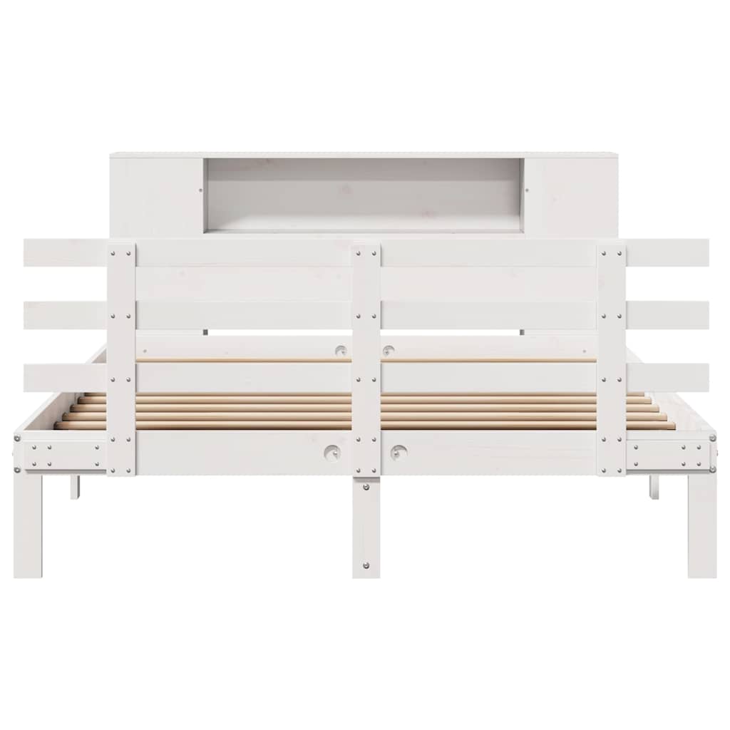 vidaXL Bookcase Bed without Mattress White 135x190 cm Double Solid Wood Pine 4