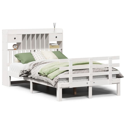 vidaXL Bookcase Bed without Mattress White 135x190 cm Double Solid Wood Pine 2