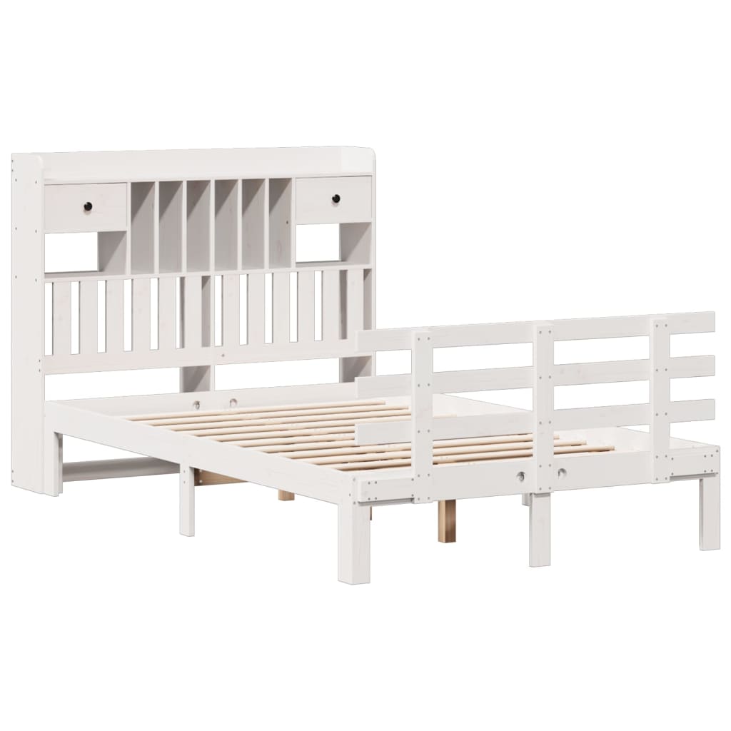 vidaXL Bookcase Bed without Mattress White 135x190 cm Double Solid Wood Pine 3