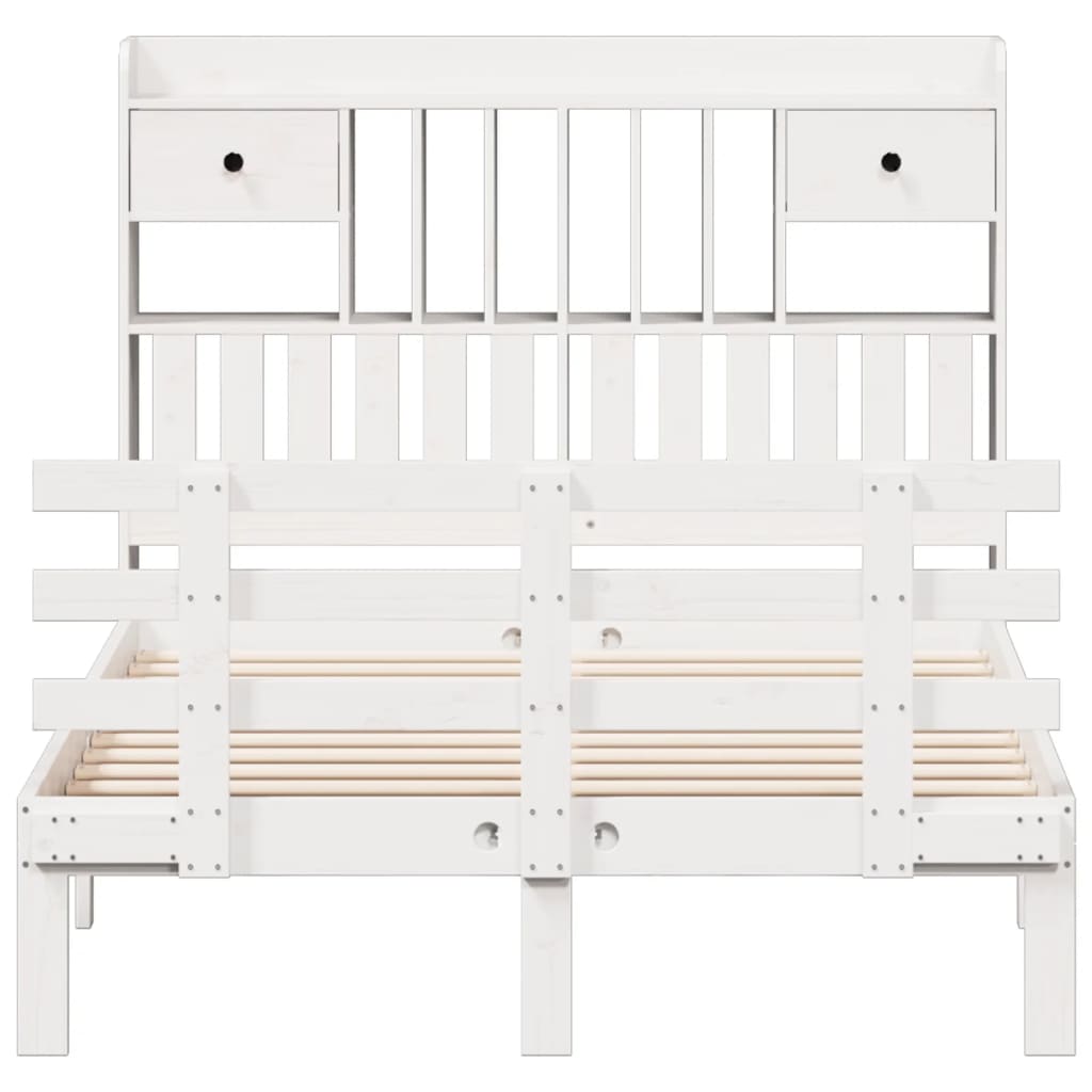 vidaXL Bookcase Bed without Mattress White 135x190 cm Double Solid Wood Pine 4