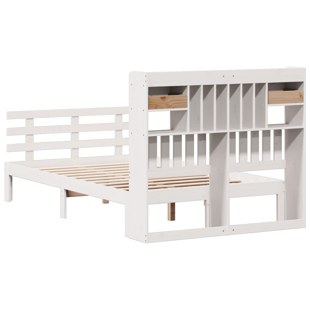 vidaXL Bookcase Bed without Mattress White 135x190 cm Double Solid Wood Pine 6