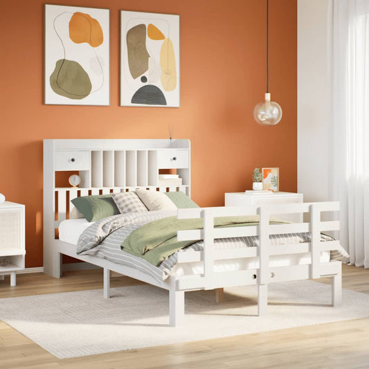 vidaXL Bookcase Bed without Mattress White 135x190 cm Double Solid Wood Pine 1