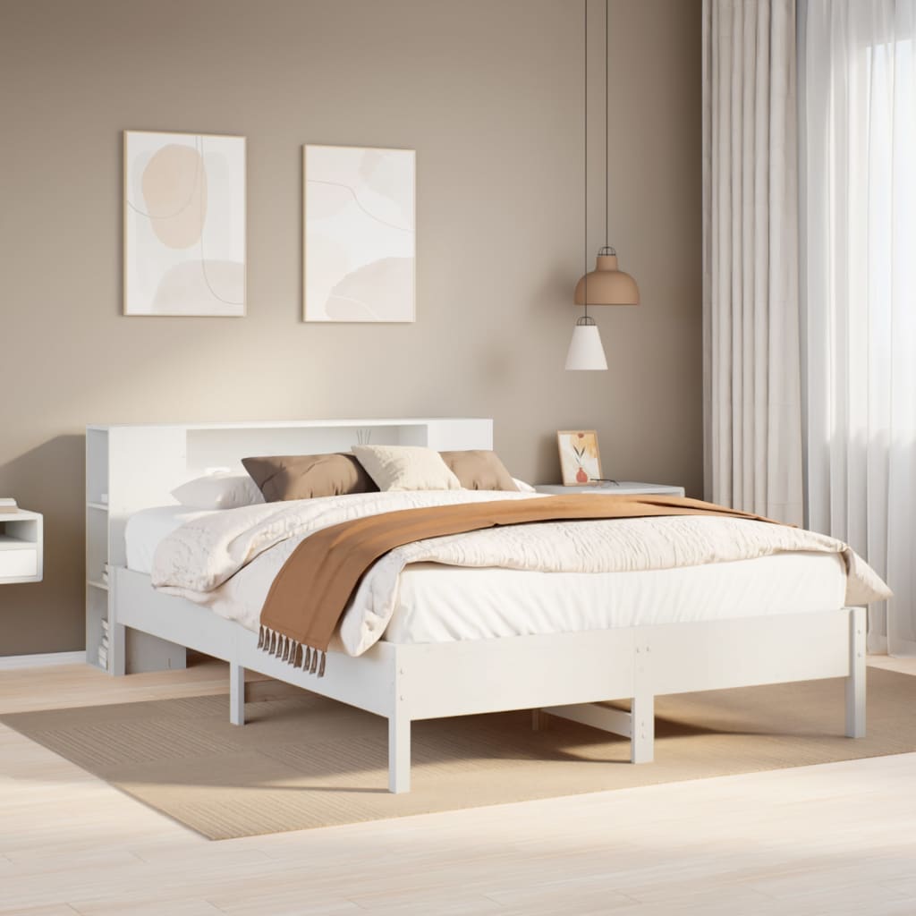 vidaXL Bookcase Bed without Mattress White 150x200 cm King Solid Wood Pine 1