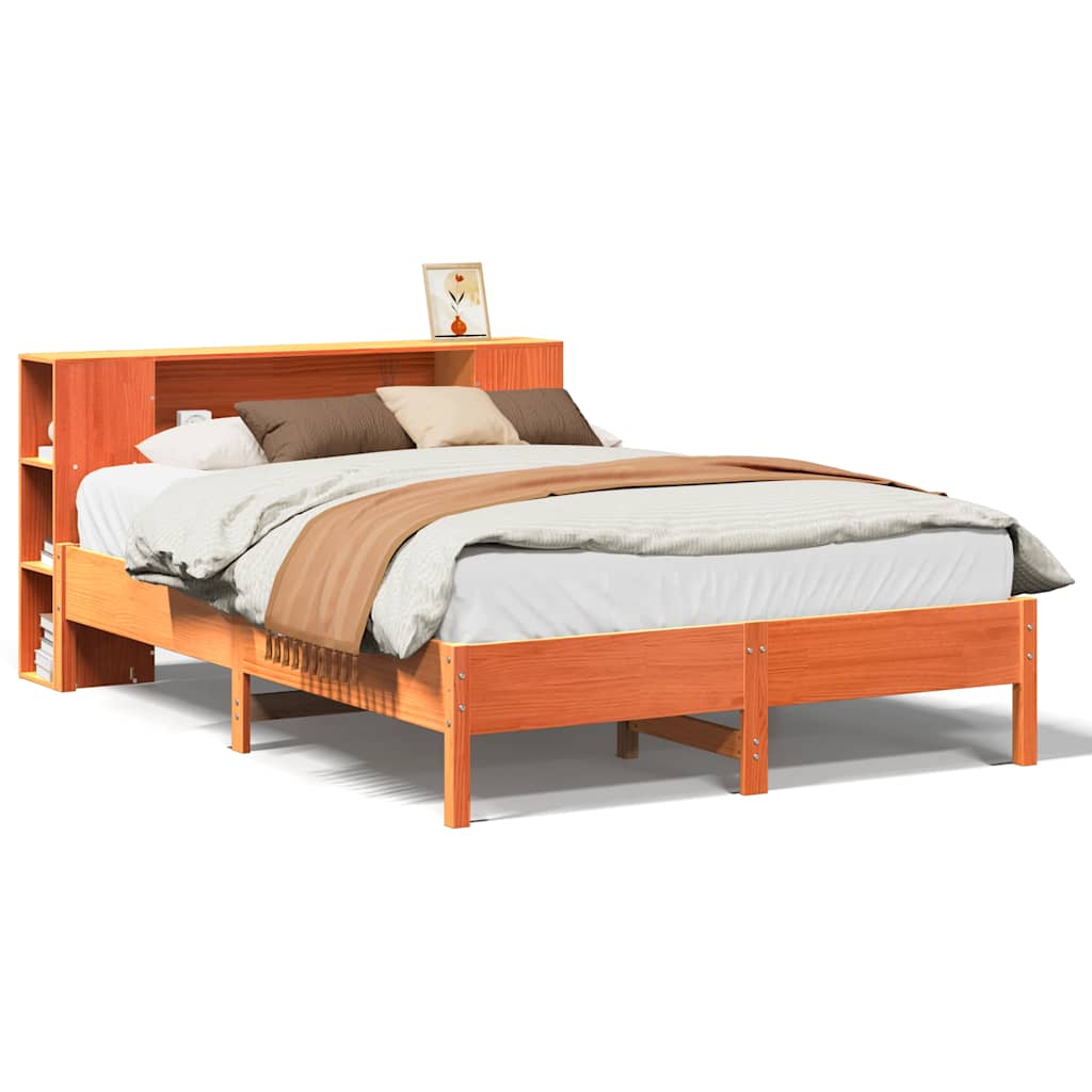 vidaXL Bookcase Bed without Mattress Wax Brown 140x190 cm Solid Wood Pine 2