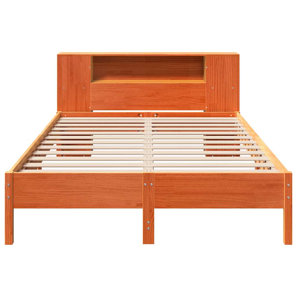 vidaXL Bookcase Bed without Mattress Wax Brown 140x190 cm Solid Wood Pine 4