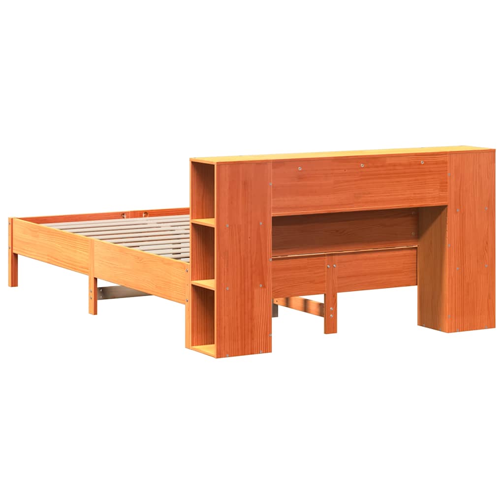 vidaXL Bookcase Bed without Mattress Wax Brown 140x190 cm Solid Wood Pine 6