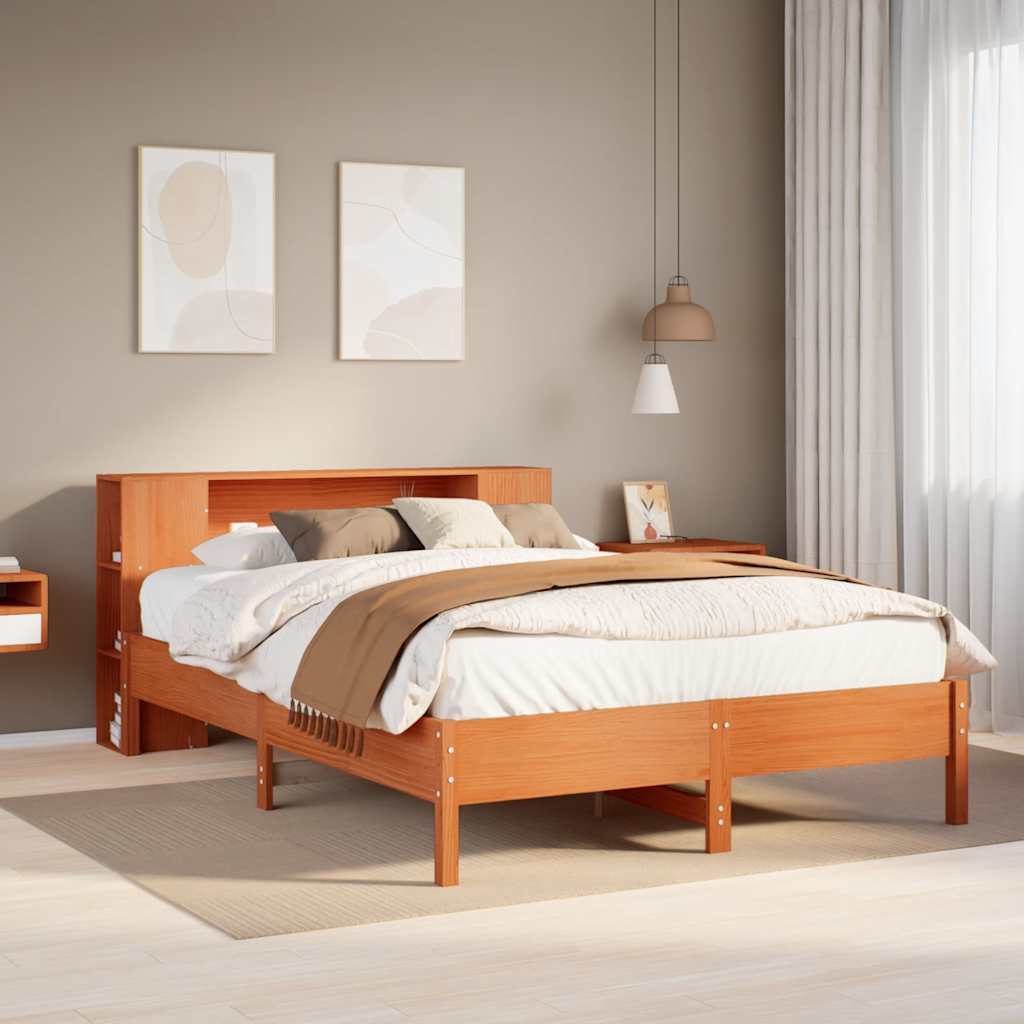 vidaXL Bookcase Bed without Mattress Wax Brown 140x190 cm Solid Wood Pine 1