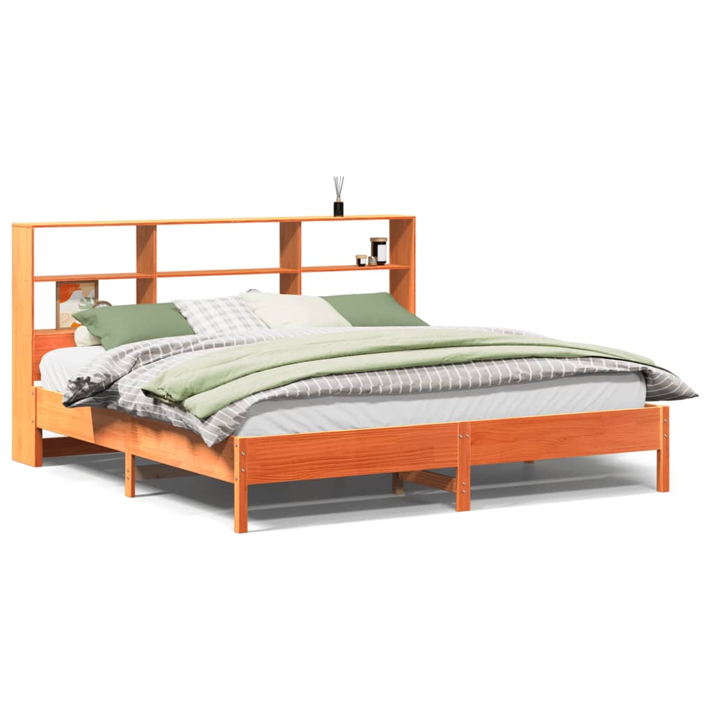vidaXL Bookcase Bed without Mattress Wax Brown 200x200cm Solid Wood Pine 2