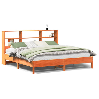 vidaXL Bookcase Bed without Mattress Wax Brown 200x200cm Solid Wood Pine 2