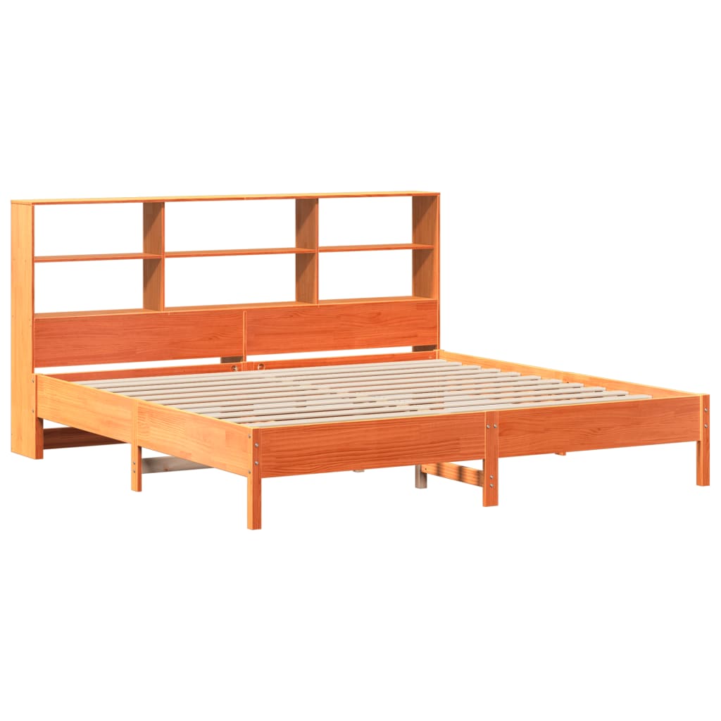 vidaXL Bookcase Bed without Mattress Wax Brown 200x200cm Solid Wood Pine 3