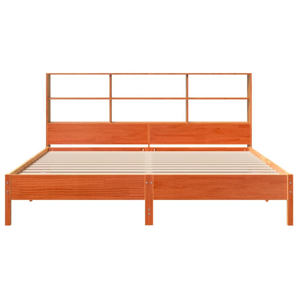 vidaXL Bookcase Bed without Mattress Wax Brown 200x200cm Solid Wood Pine 4