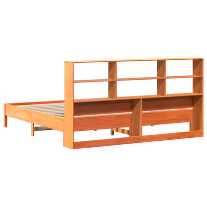 vidaXL Bookcase Bed without Mattress Wax Brown 200x200cm Solid Wood Pine 6