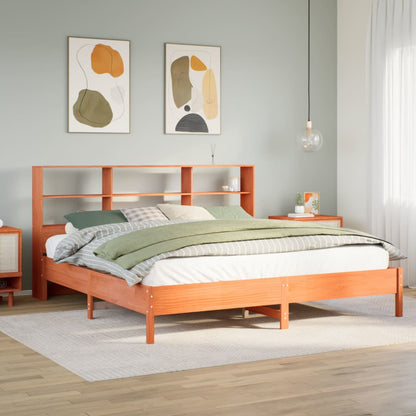 vidaXL Bookcase Bed without Mattress Wax Brown 200x200cm Solid Wood Pine 1
