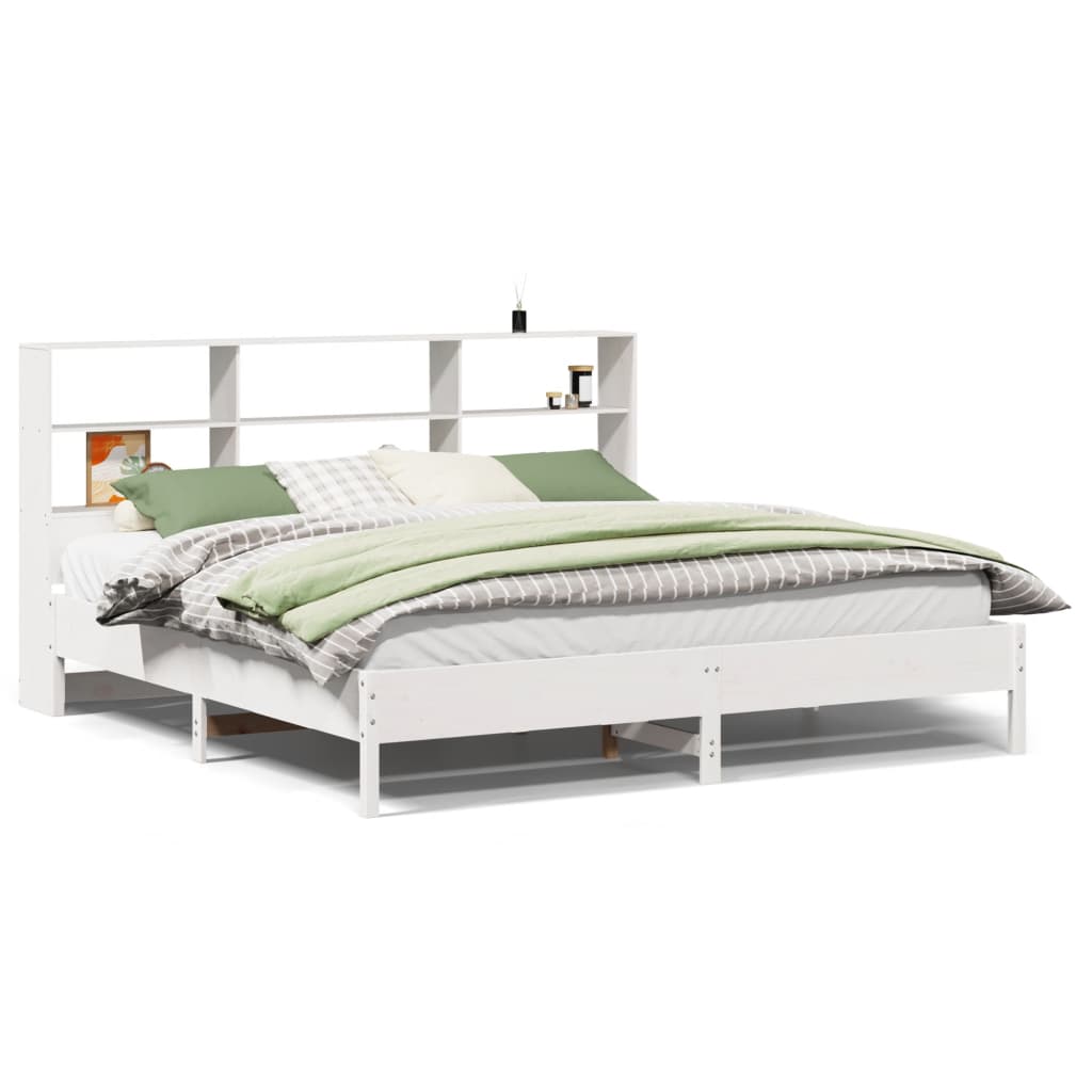 vidaXL Bookcase Bed without Mattress White 180x200 cm Super King Solid Wood Pine 2