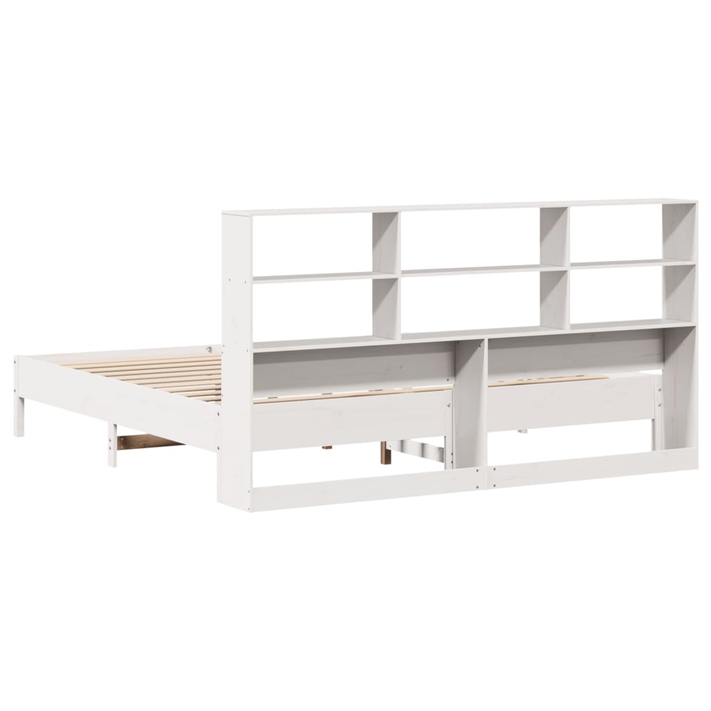 vidaXL Bookcase Bed without Mattress White 180x200 cm Super King Solid Wood Pine 6