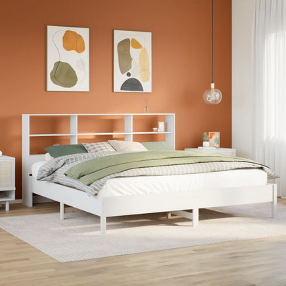 vidaXL Bookcase Bed without Mattress White 180x200 cm Super King Solid Wood Pine 1