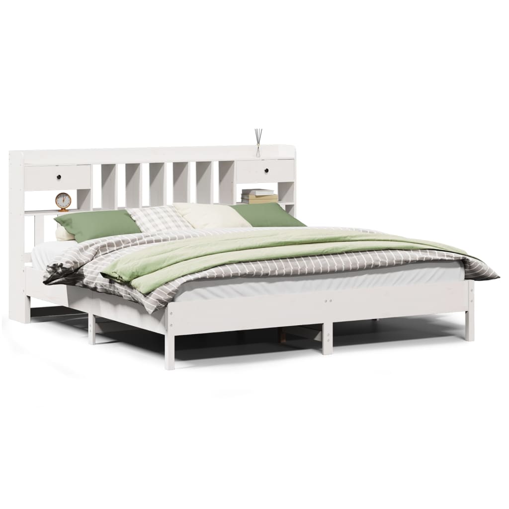 vidaXL Bookcase Bed without Mattress White 180x200 cm Super King Solid Wood Pine 2