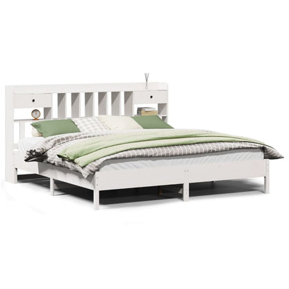 vidaXL Bookcase Bed without Mattress White 180x200 cm Super King Solid Wood Pine 2