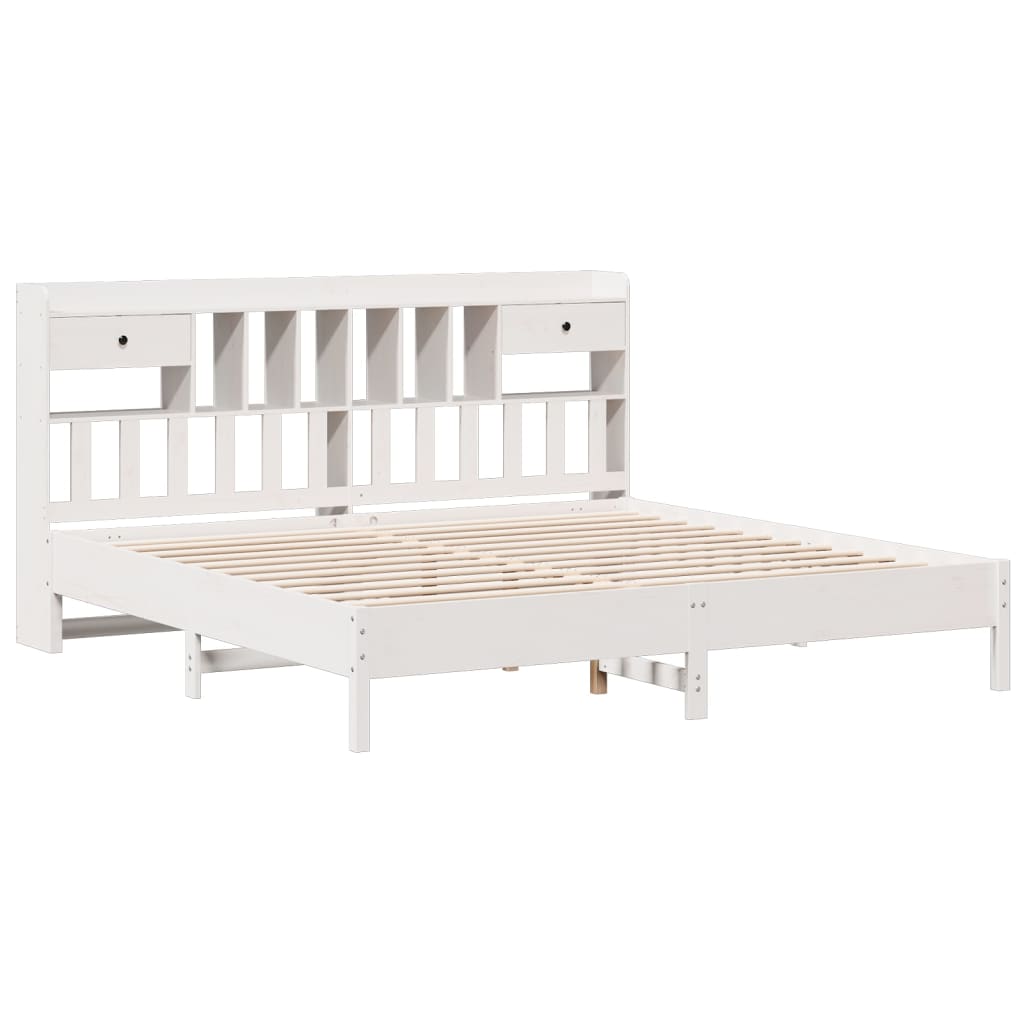 vidaXL Bookcase Bed without Mattress White 180x200 cm Super King Solid Wood Pine 3