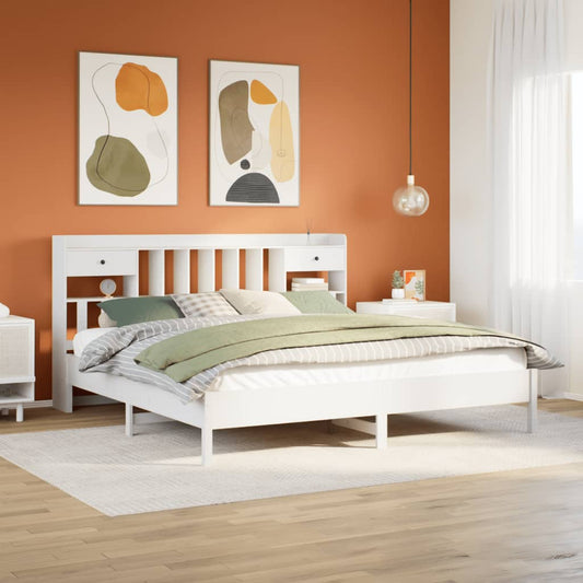 vidaXL Bookcase Bed without Mattress White 180x200 cm Super King Solid Wood Pine 1
