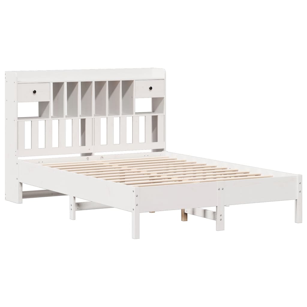 vidaXL Bookcase Bed without Mattress White 150x200 cm King Size Solid Wood Pine 3