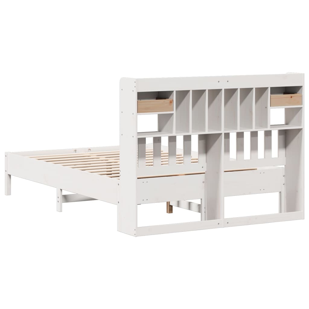 vidaXL Bookcase Bed without Mattress White 150x200 cm King Size Solid Wood Pine 6