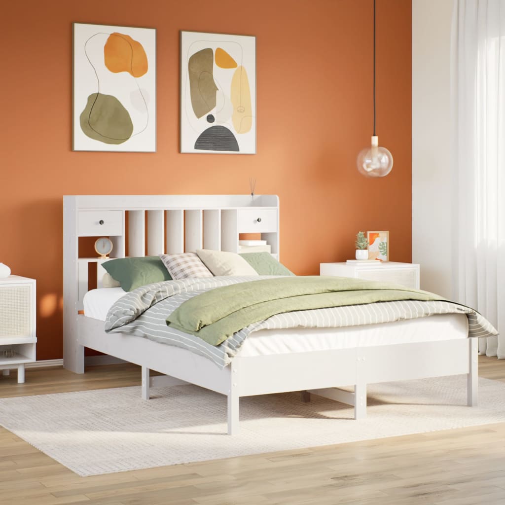 vidaXL Bookcase Bed without Mattress White 150x200 cm King Size Solid Wood Pine 1