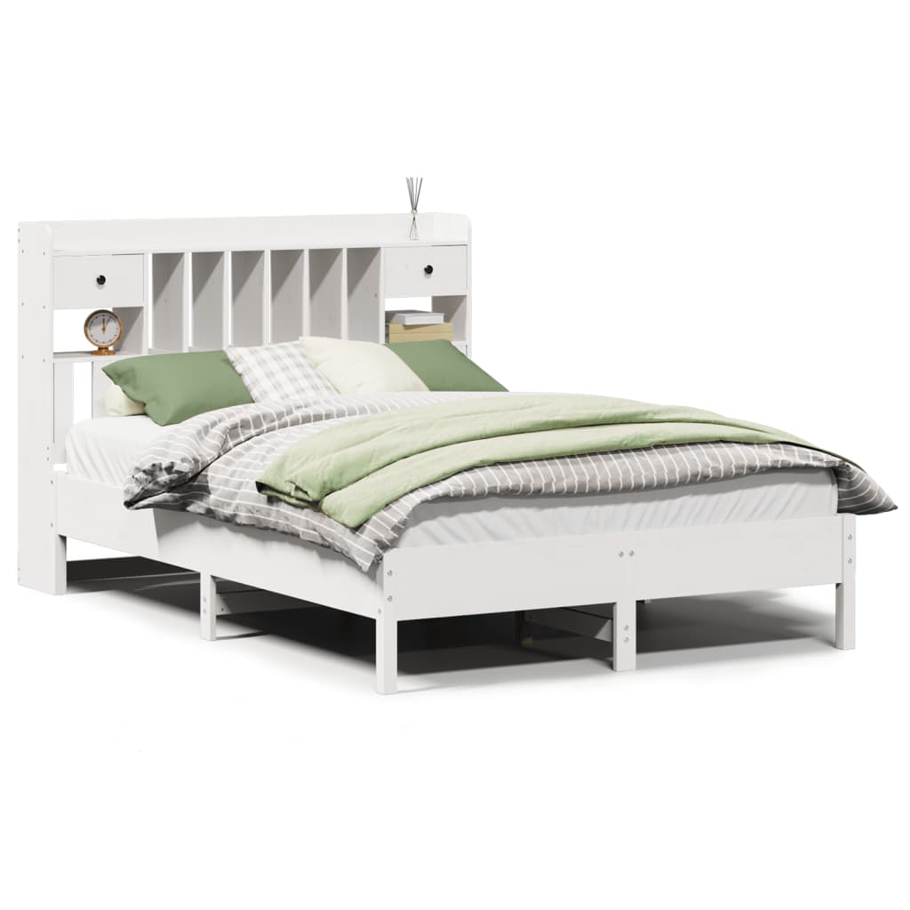 vidaXL Bookcase Bed without Mattress White 135x190 cm Double Solid Wood Pine 2