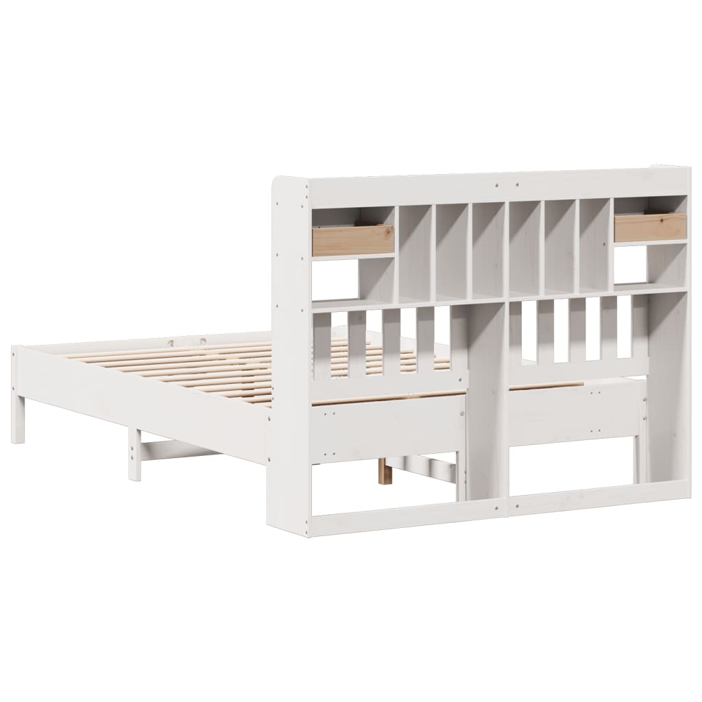 vidaXL Bookcase Bed without Mattress White 135x190 cm Double Solid Wood Pine 6