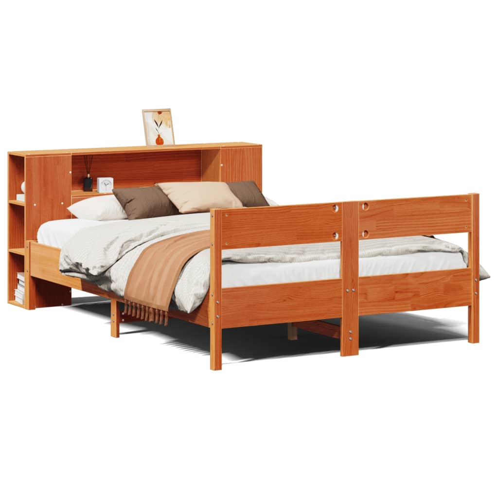 vidaXL Bookcase Bed without Mattress Wax Brown 150x200 cm King Size Solid Wood Pine 2