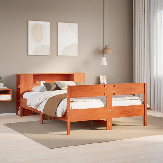 vidaXL Bookcase Bed without Mattress Wax Brown 150x200 cm King Size Solid Wood Pine 1