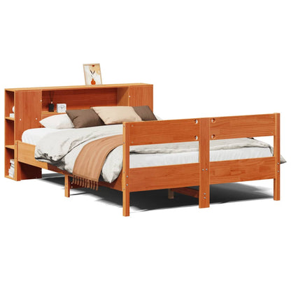 vidaXL Bookcase Bed without Mattress Wax Brown 140x190cm Solid Wood Pine 2