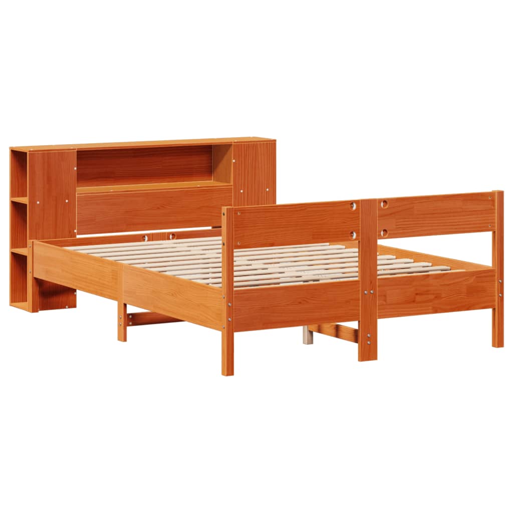 vidaXL Bookcase Bed without Mattress Wax Brown 140x190cm Solid Wood Pine 3
