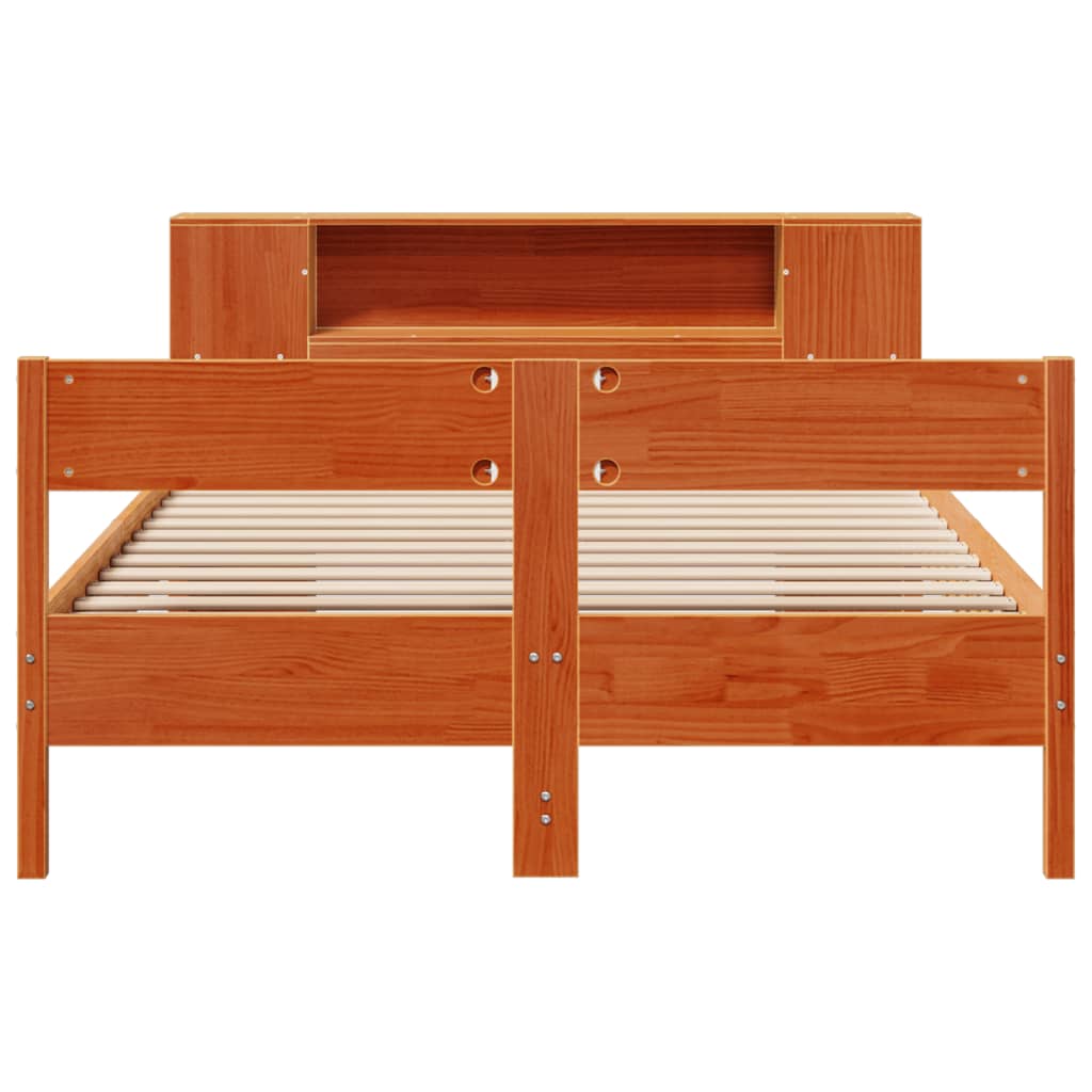 vidaXL Bookcase Bed without Mattress Wax Brown 140x190cm Solid Wood Pine 4