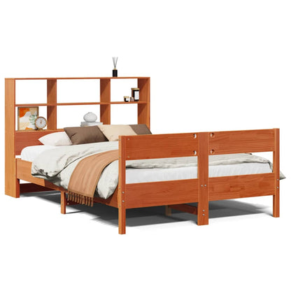 vidaXL Bookcase Bed without Mattress Wax Brown 140x190cm Solid Wood Pine 2