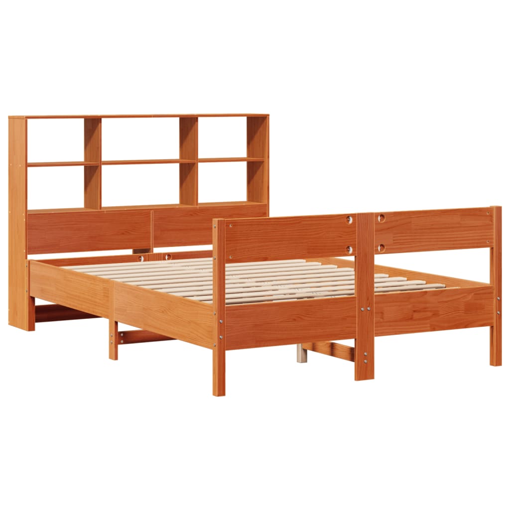 vidaXL Bookcase Bed without Mattress Wax Brown 140x190cm Solid Wood Pine 3
